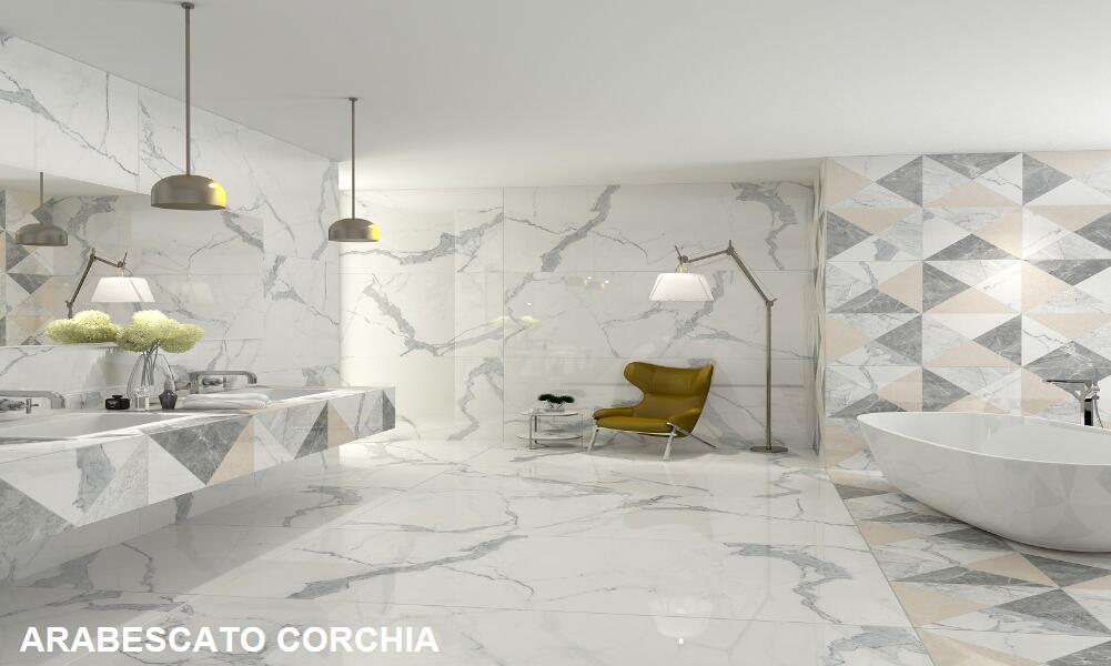 china polished glazed arabescato marble porcelain tiles project effect drawing