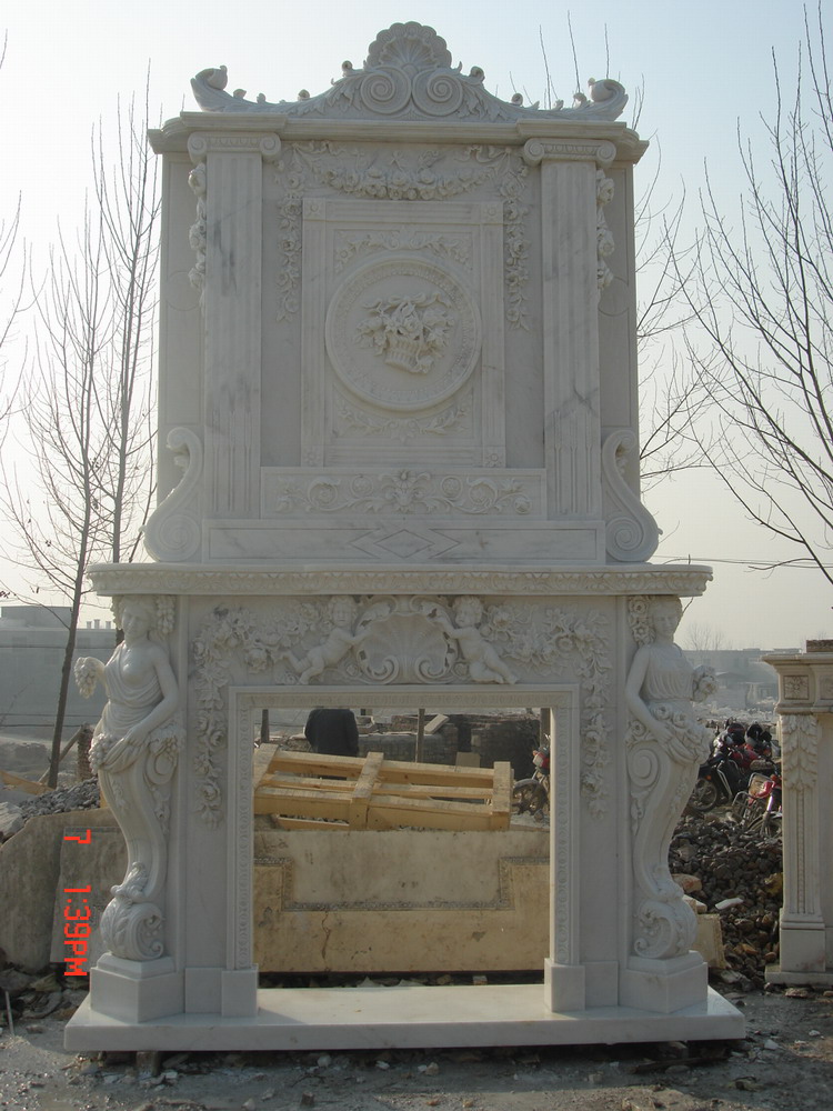 white marble double fireplace
